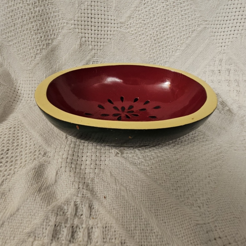 Vintage Wooden Hand-painted Watermelon Wooden 8" Bowl Made In Philippines